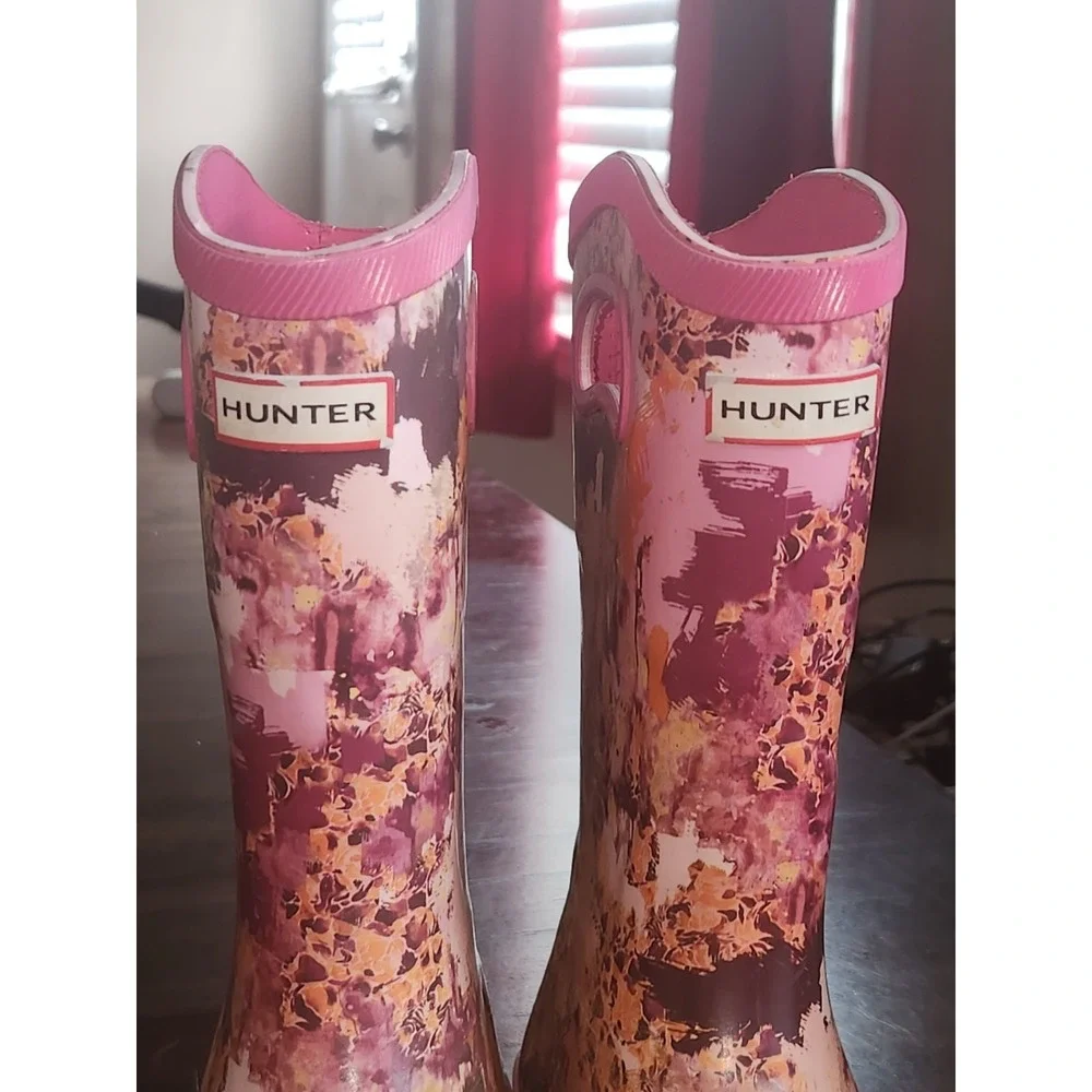 Hunter For Target Girls Hot Pink Speckled Rubber Rain Boots SIZE 1 Big Kids